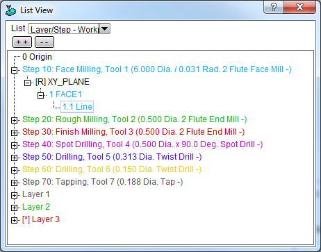 [List View - Layer/Step - Workplane]