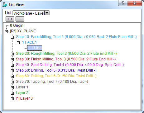 [List View - Workplane - Layer/Step]