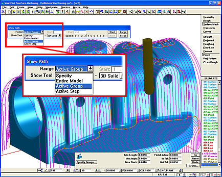 Show Path restricted to the active, pencil milling step.