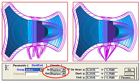 Start/End Lead In/Out method used to Replace Contour process leads, referencing the midpoint of a boundary.