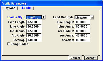 Enhanced Process Lead In/Out support provided through reconfigured, tabbed Parameters dialogs.