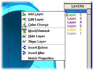 Right Mouse clicking on the Layer or Step in List View provides access to the respective popup menus.