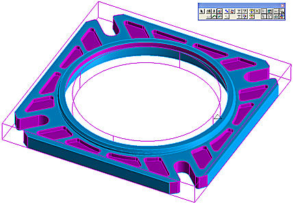 SmartCAM model with inner bore, open pockets, and closed pockets to be machined from stock containing an inner void