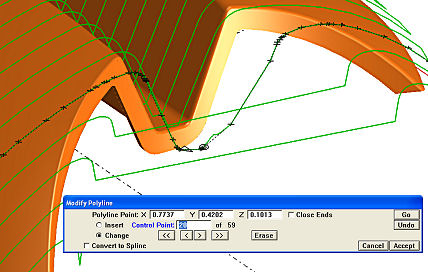 When modifying a polyline in SmartCAM, control points can now be selected in graphics window