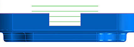 SmartCAM toolpath created using a z-level above the part, with the notch bridged