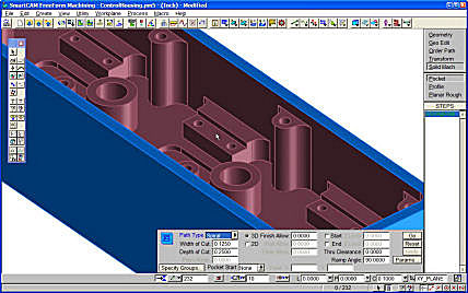 A SmartCAM model with a pocket containing multiple islands and shelves