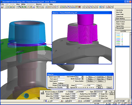 tapered pipe thread milled with rough and finish single-revolution passes using a multi-point tool