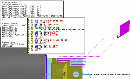 Linear Roughing process output using code generator template file configured for canned cycle roughing