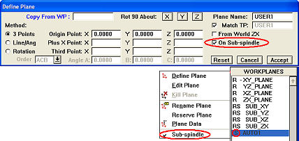 New plane setting allows workplanes to be associated with the sub-spindle, and corresponding list markers identify sub-spindle planes.