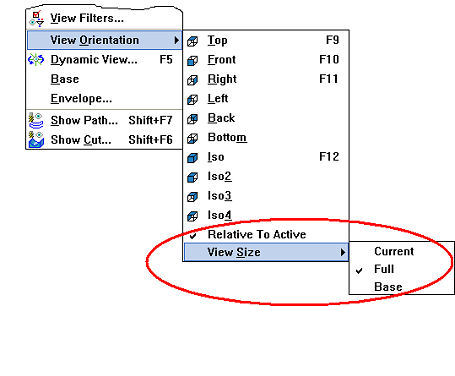 Process New view options allow view to be specified relative the active workplane, and view size based on current, full, or base view extents