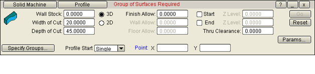 Solid Machine Task Set with Profile task active and Requirements message displayed