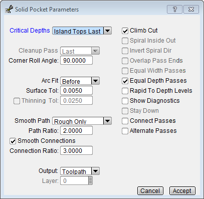 Part Offset Roughing toolpath and connection smoothing options.