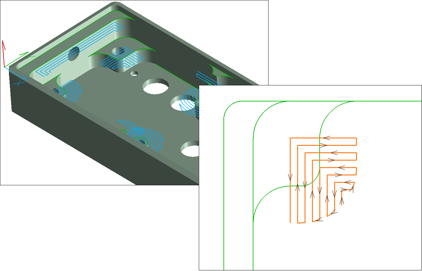 Shelf tops machined using Alternating and Connected Part Offset Path Type