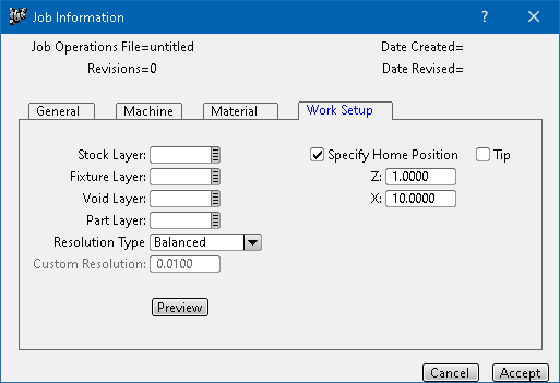 Home Position Dialog Production Turning